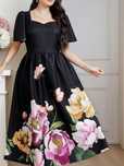 Sukienka Elegancka W Kwiaty Rozkloszowana Maxi Czarna Shein 3Xl 46