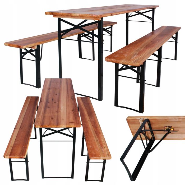 Stół biesiadny 180, cateringowy, drewniany, składany, zestaw piwny, FV