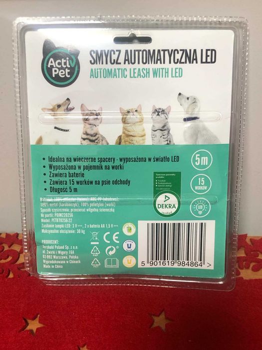 Smycz automatyczna LED , dla zwierzaka nowa