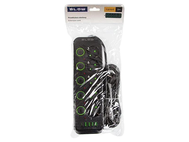 Listwa przedłużacz 5 gniazd + 4x USB + 1x USC-C 3m czarny 98-208#