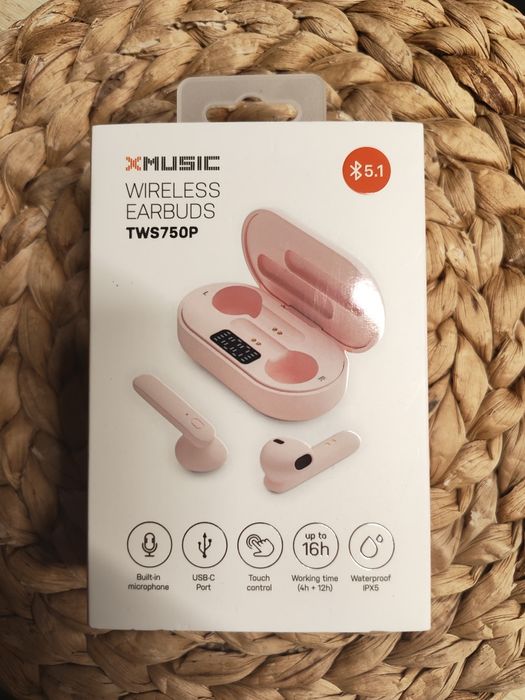 Nowe różowe słuchawki douszne XMUSIC TWS750P