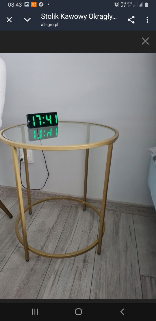Stolik kawowy stolik nocny okrągły Glamour metalowy złoty szklany
