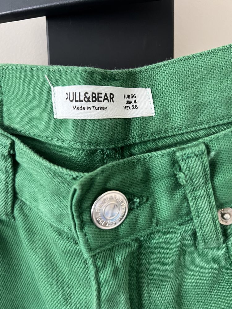 Pull&Bear zielone wide leg spodnie dżinsowe szeroka nogawka r.36
