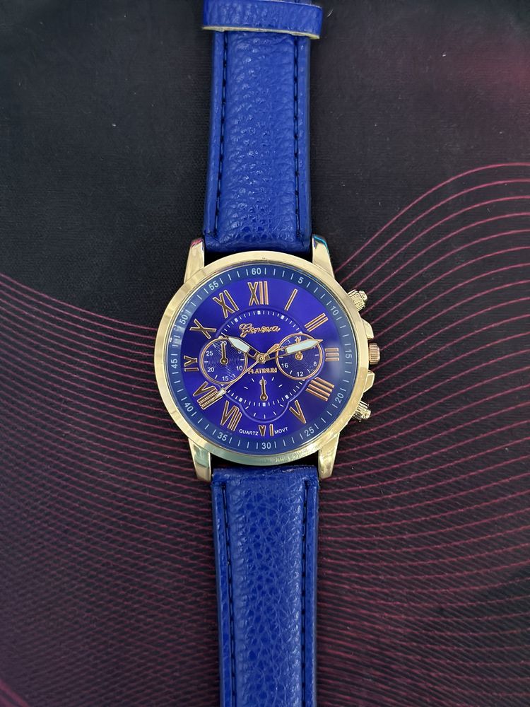 годинник GENEVA з синим ремішком (римські цифри)