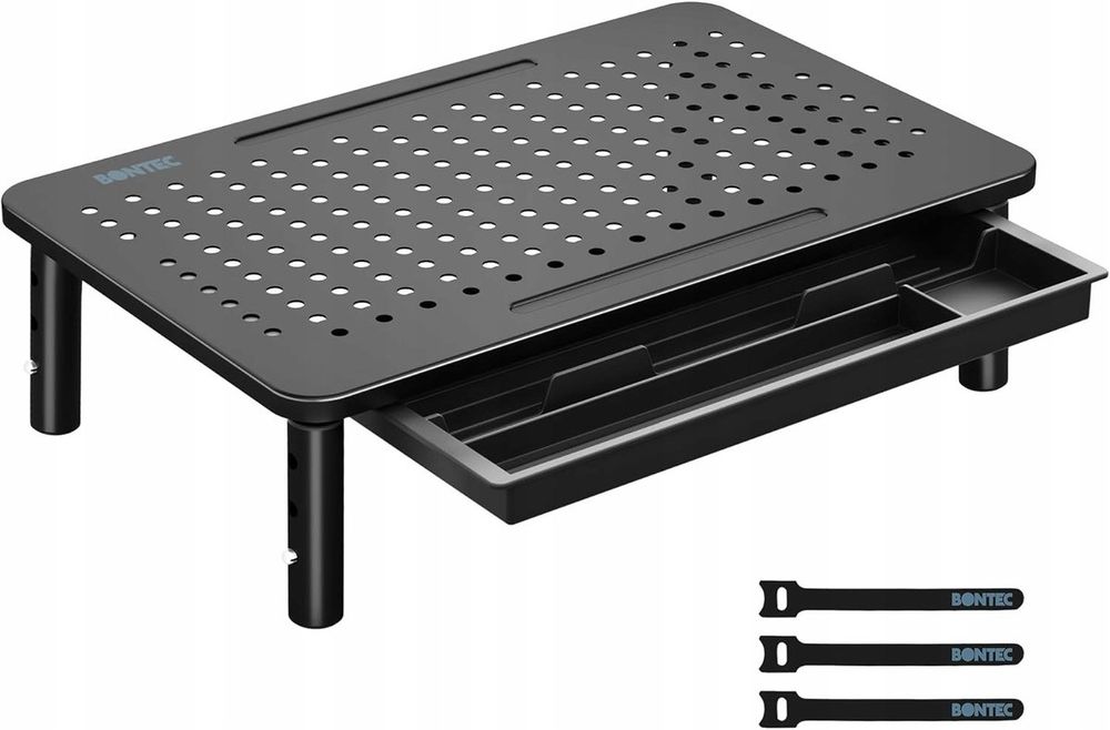 Metalowy stolik z szufladą pod monitor lub laptopa Bontec