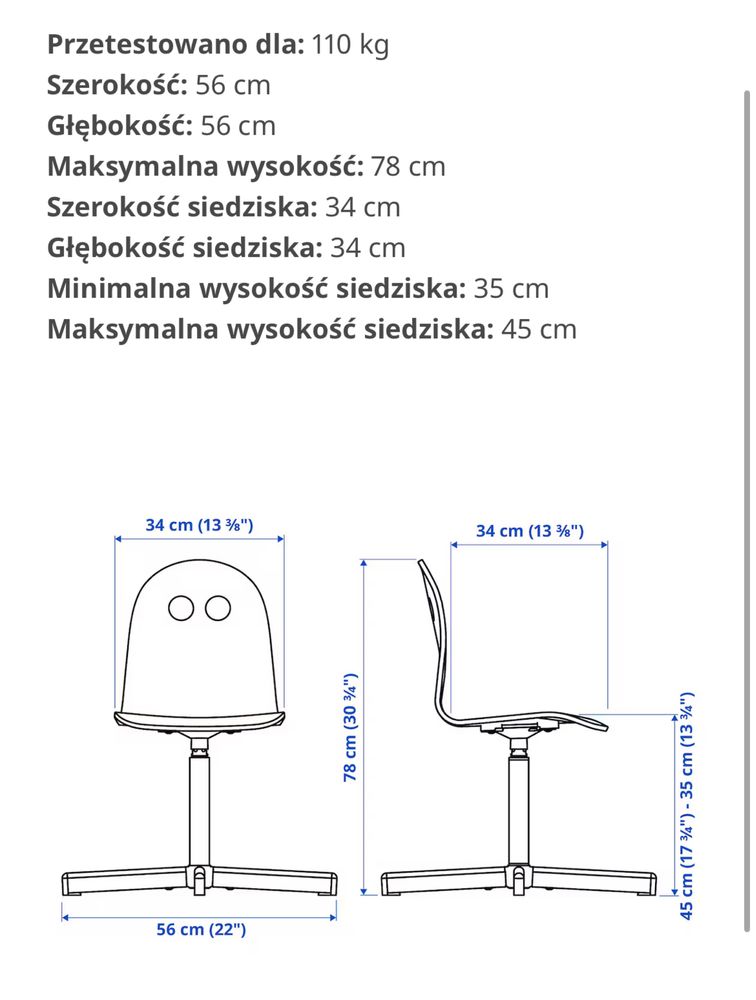 Krzesło do biurka dla dziecka Ikea