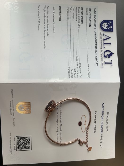 Granat 14 ct Bransoletka srebrna Unikat!! Certyfikat