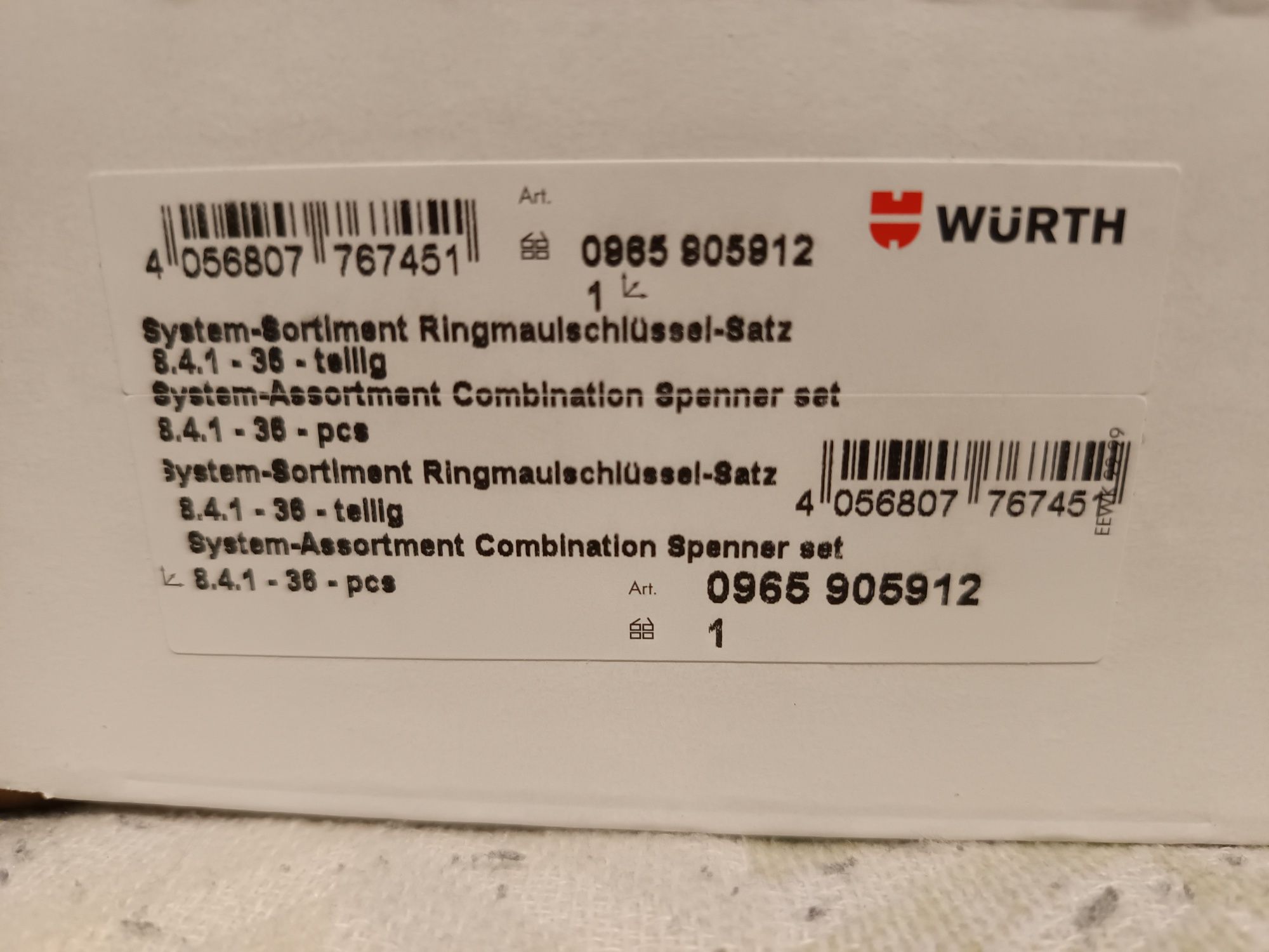 WURTH !!!  Zestaw profesjonalnych kluczy  !!! Wkład do wózka !!