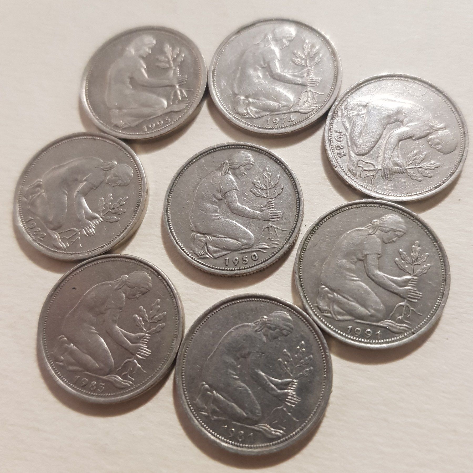 Набор Монет Германии 50 Pfennig, 8 Шт.