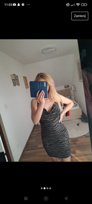 Sukienka sylwestrowa lejący dekolt sexy błyszcząca s xs mini impreza