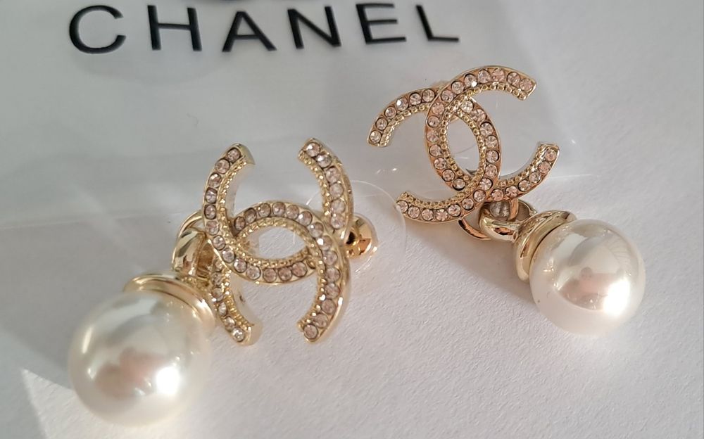Piękne, złote kolczyki cc perła, wybita pieczątka Cudo lv ysl