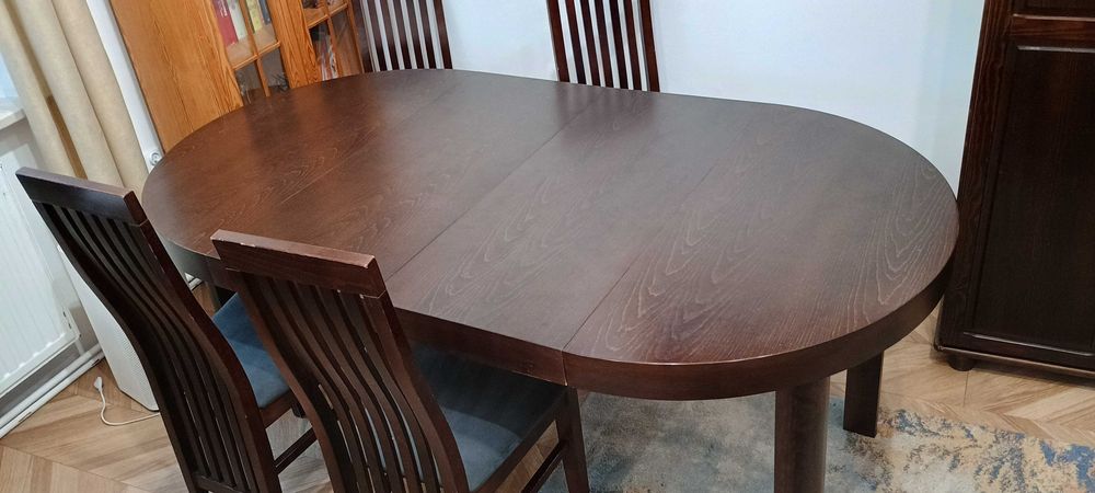 Zerezerwowane - Stół okrągły rozkładany 110cm+2x45cm + 8 krzeseł