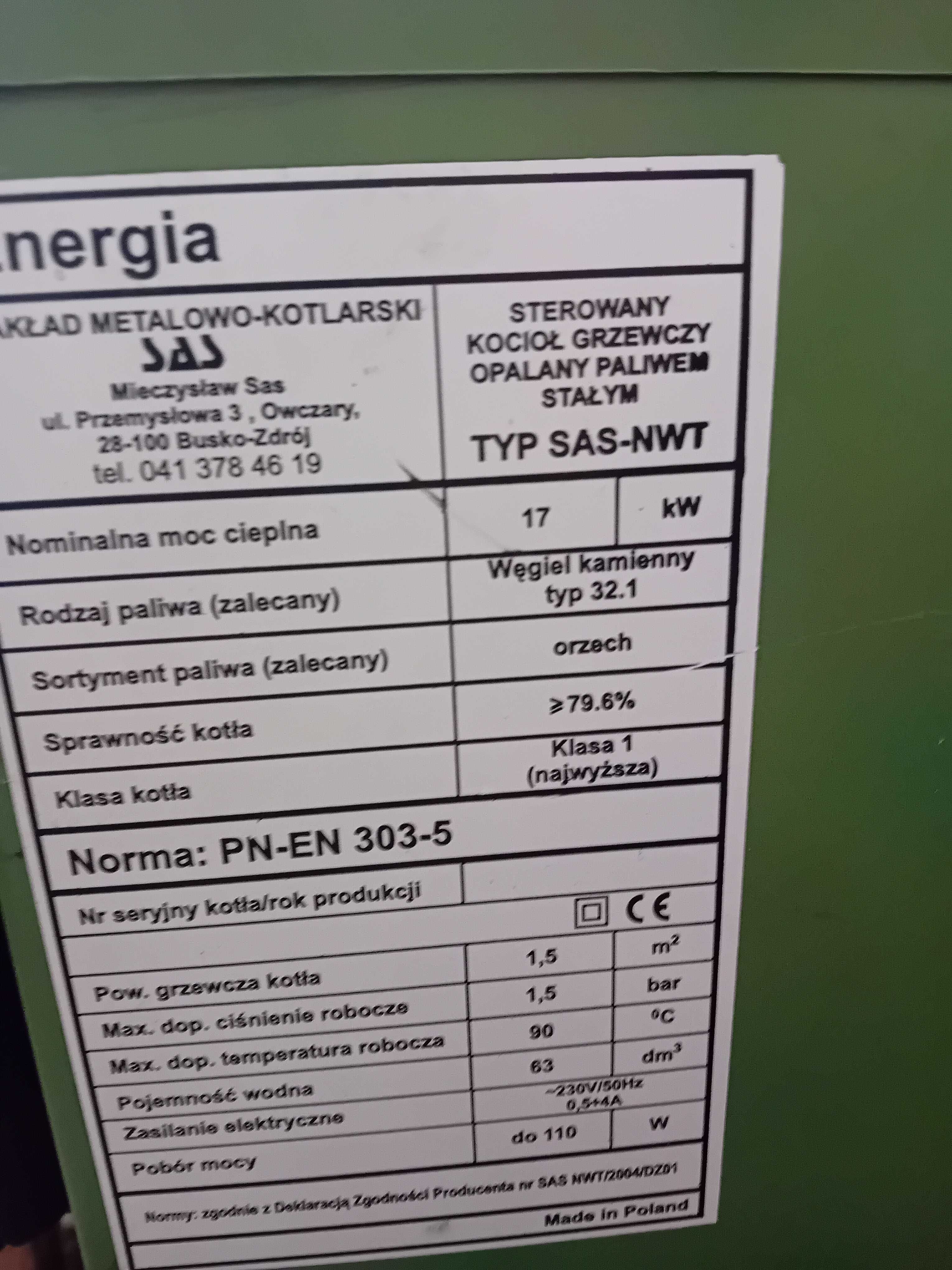 kocioł grzewczy klasy I