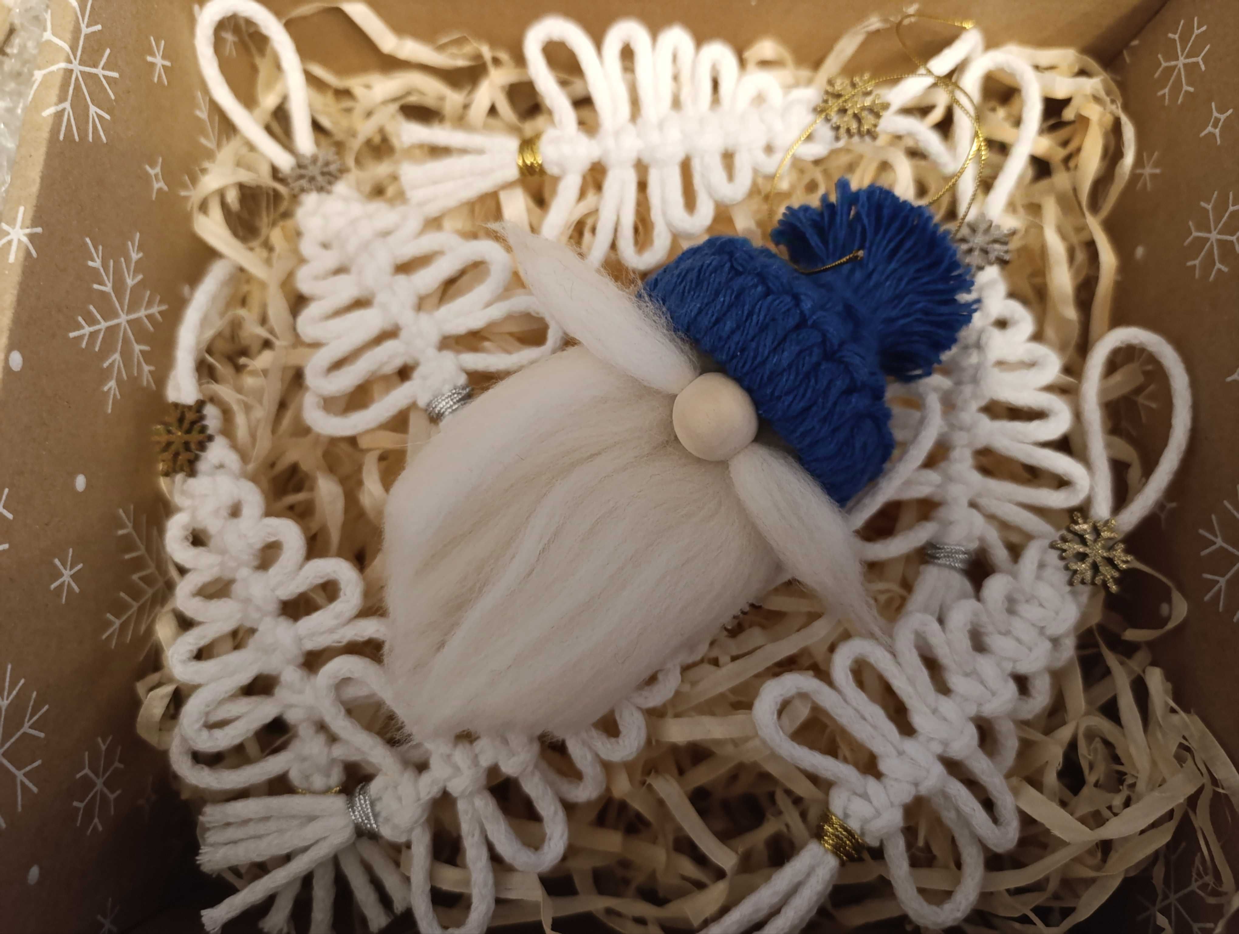 Czerwony zestaw prezent święta choinki Mikołaj skrzat krasnal handmade