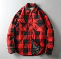 Куртка рубашка фланелевая в красную клетку стеганная мужская М/Л