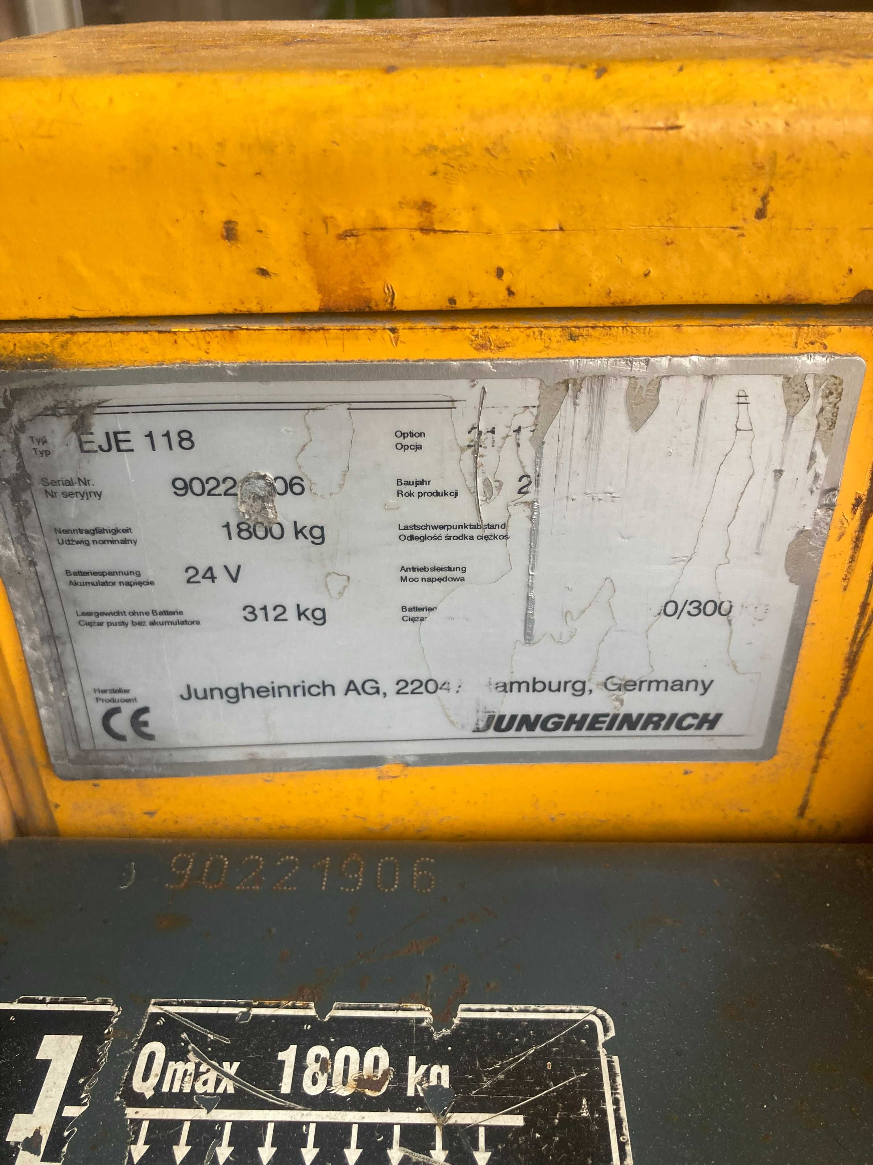 Elektryczny wózek paletowy Jungheinrich EJE 118 – 1800 kg