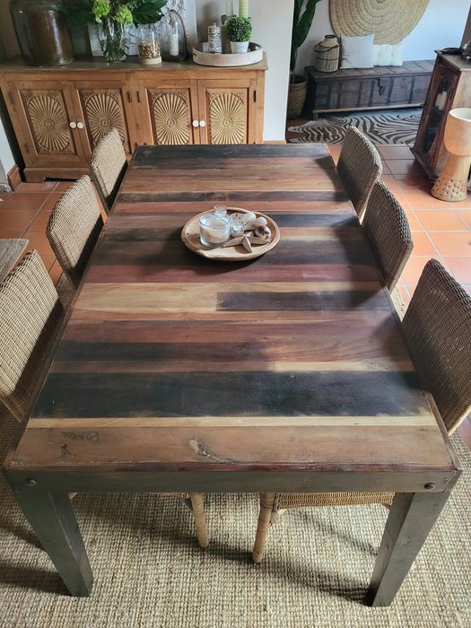 mesa, refeições, cadeiras, palhinha, indiano, area, rustico