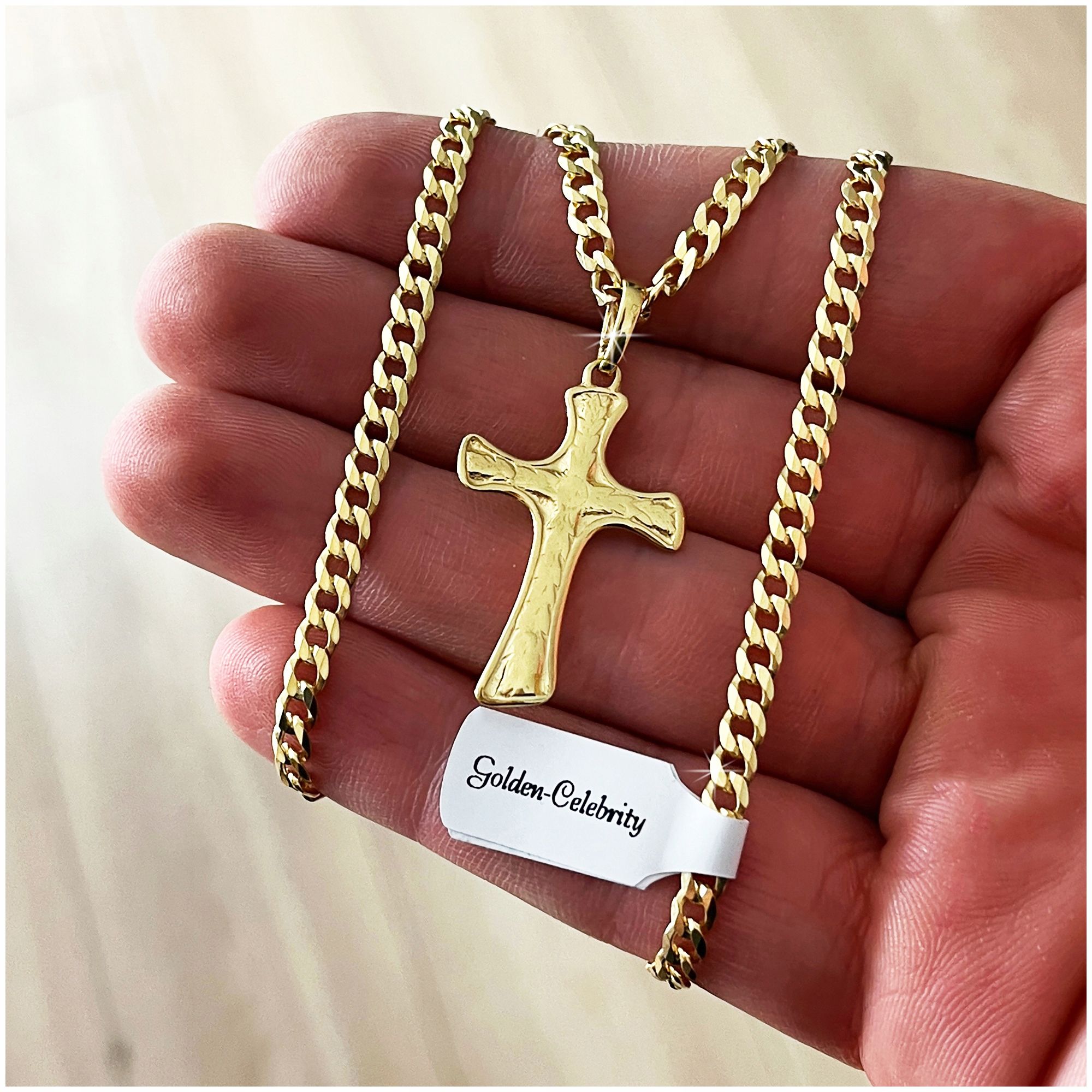Złoty Łańcuszek + Krzyżyk Na Komunię Chrzest Łańcuszek Krzyżyk Dla Chł