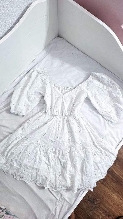 Biała ażurowa sukienka rozkloszowana sukienka na lato plażę Boho etno