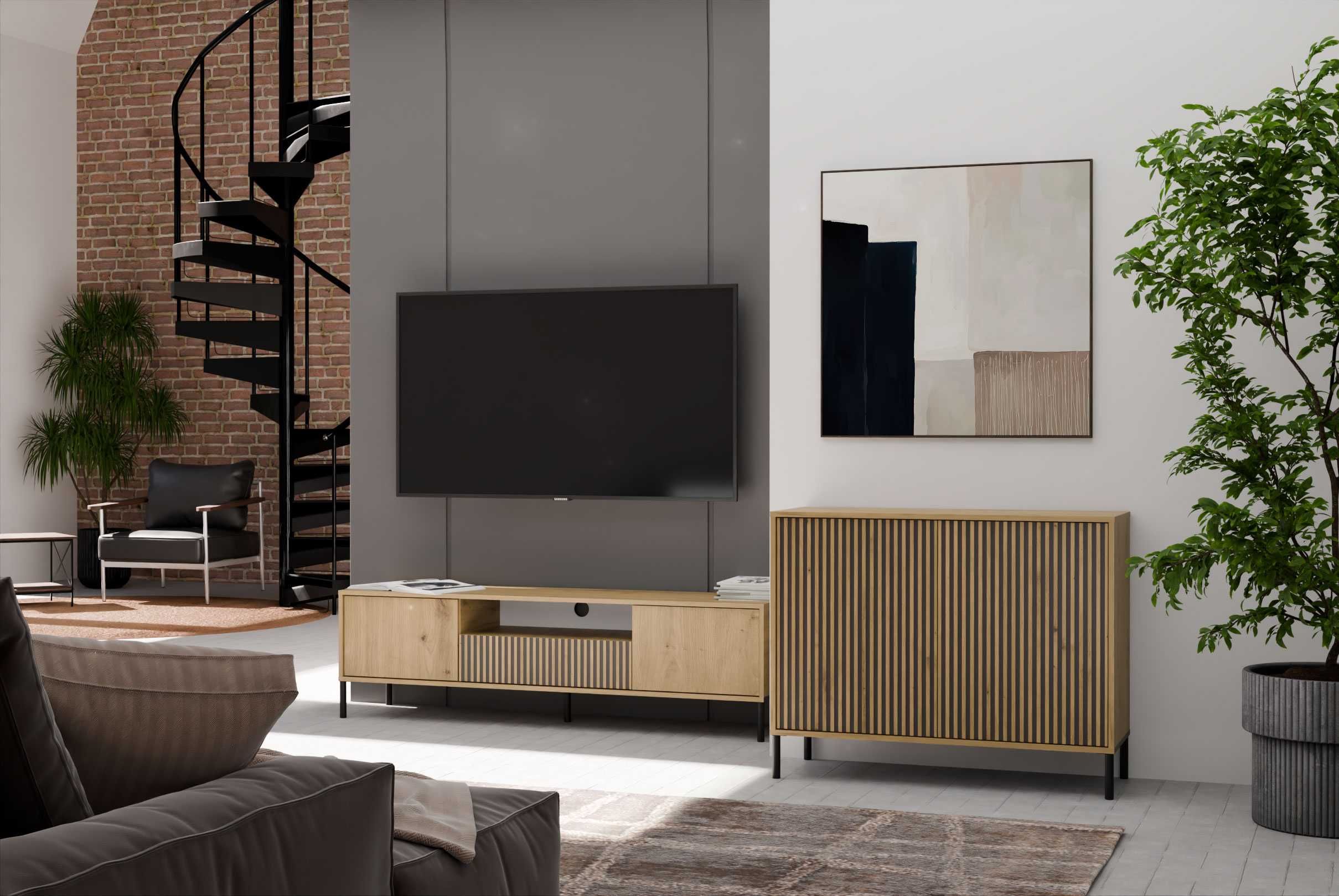 KOMODA KAMARO 2D SLIM Szafka Salon Lamele Ryflowany Front RÓŻNE KOLORY