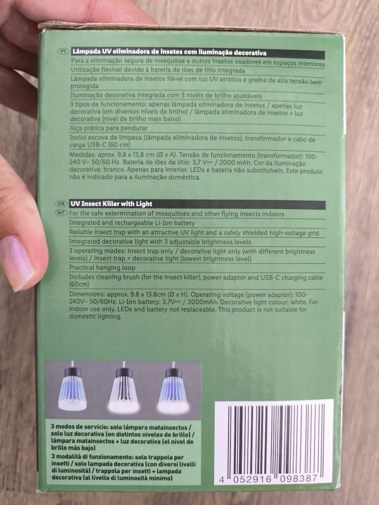 Lâmpada UV eliminadora de insetos com iluminação decorativa