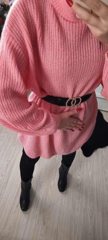 Sweter sukienka sweterkowa Moher H&M cukierkowy róż barbie 

Stan bard