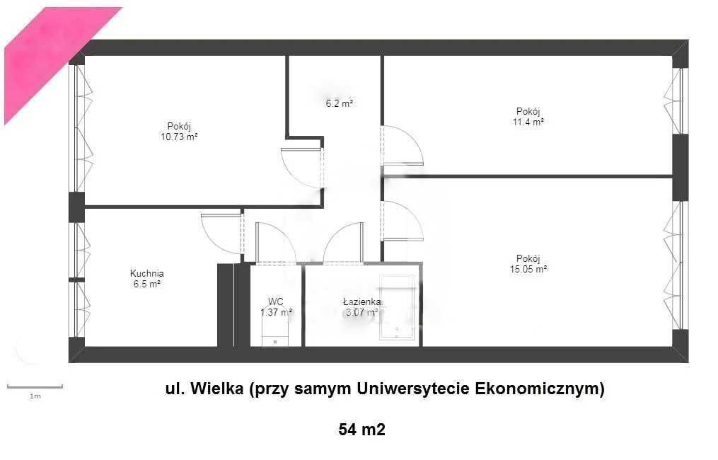 ul. Wielka Wrocław -3 osobne pokoje, dwustronne, rozkładowe, parking