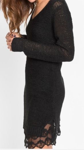 B.P.C sukienka dzianinowa czarna z koronką 36/38.