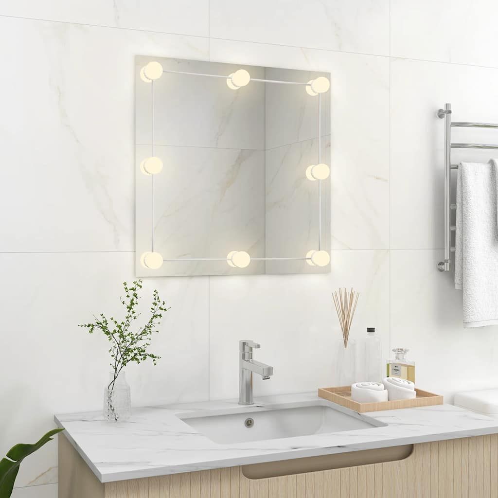 Vidaxl Lustro Ścienne Z Lampkami Led, Kwadratowe, Szklane