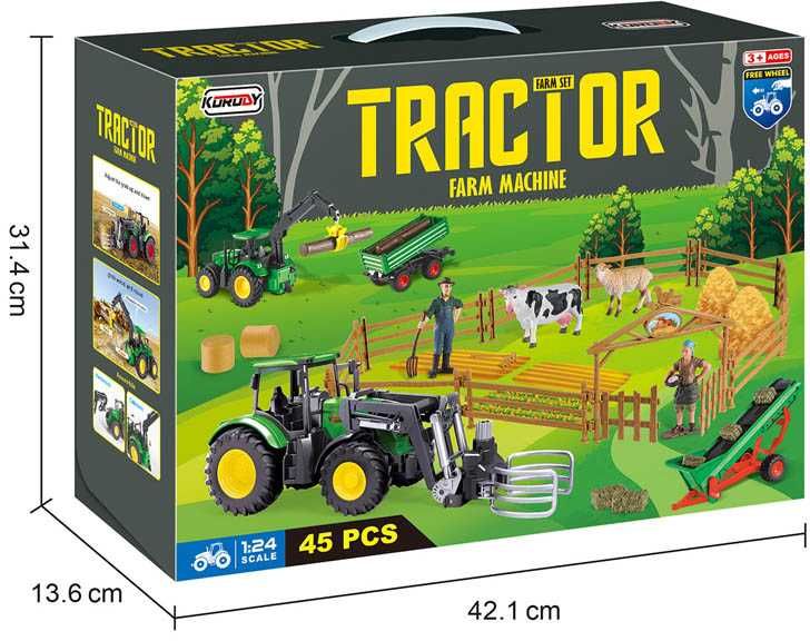 Farma dla dzieci traktor przyczepa maszyny zwierzęta duży zestaw 1:24