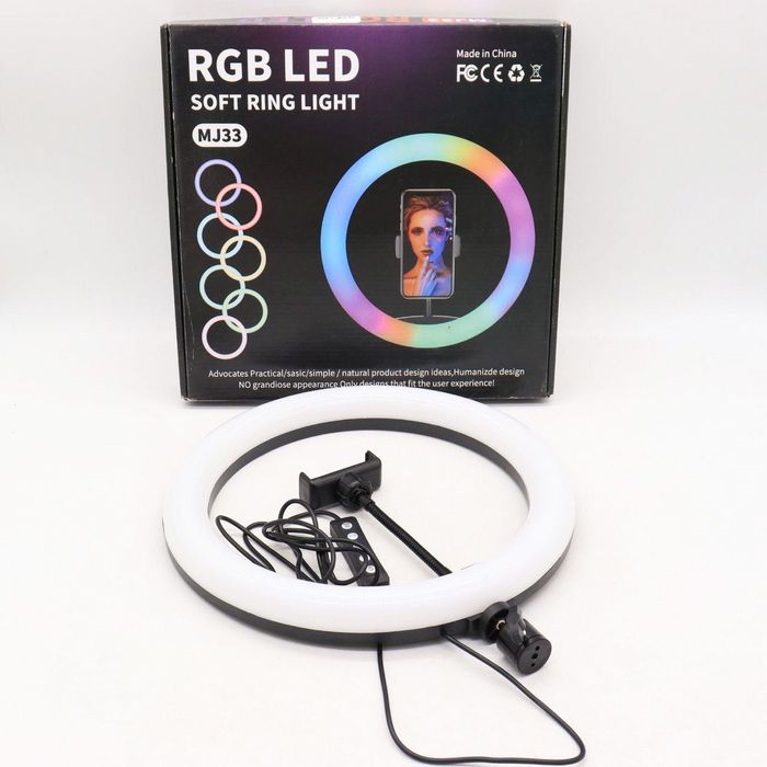 Кільцева RGB лампа 33 см, від USB, з тримачем для телефону, RING MJ33