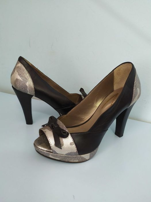 Sapatos senhora, pele genuína, modelo Peep Teo, 37