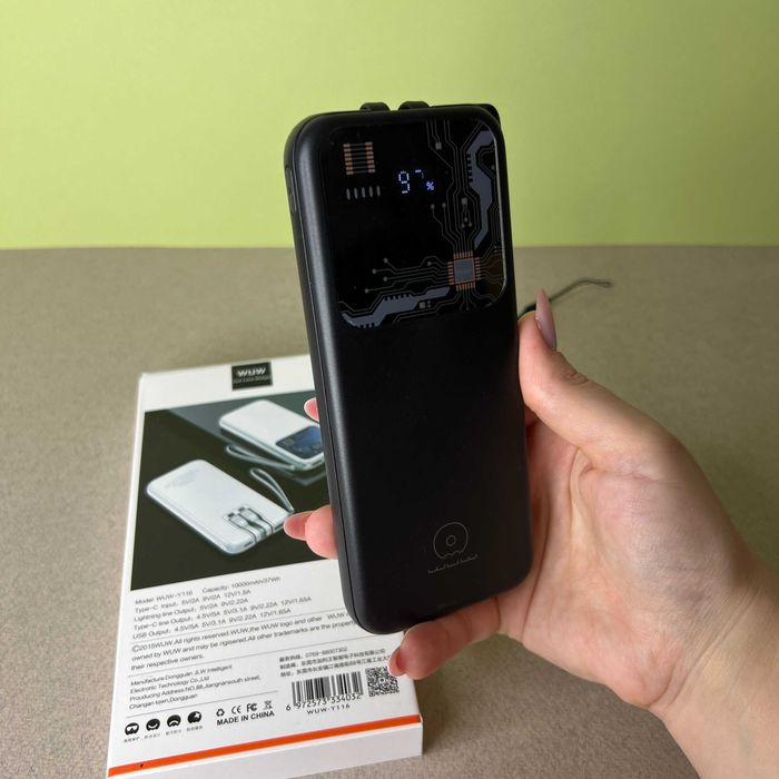 Повербанк 10000 мач від бренду Wuw Y116 з екраном і вбудованими кабель