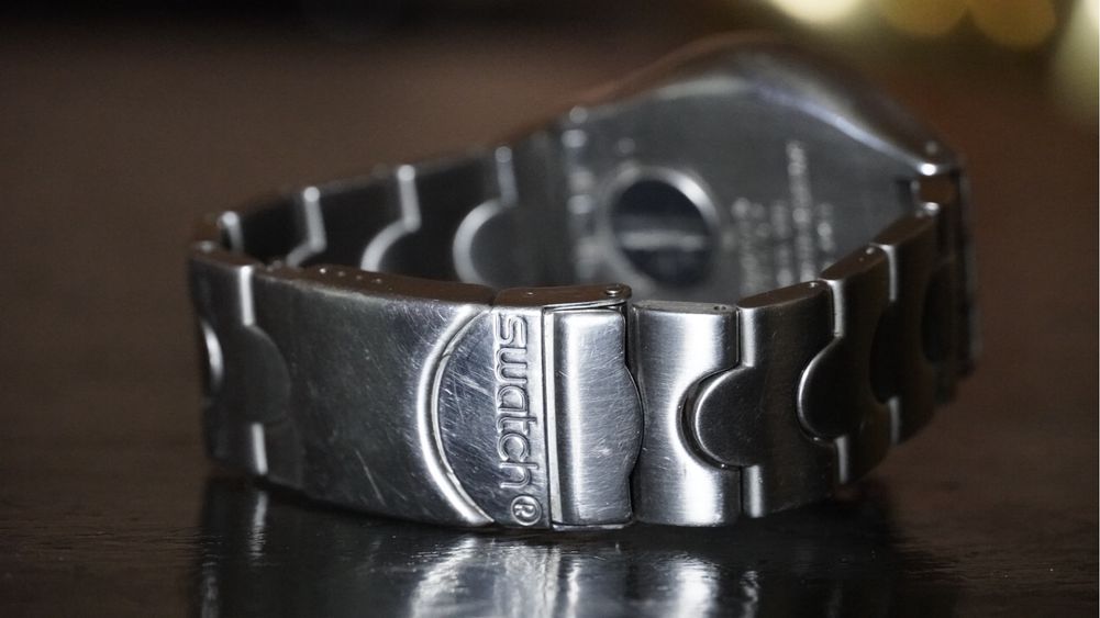 Szwajcarski zegarek SWATCH Irony 4 stainless męski bransoleta lata 90