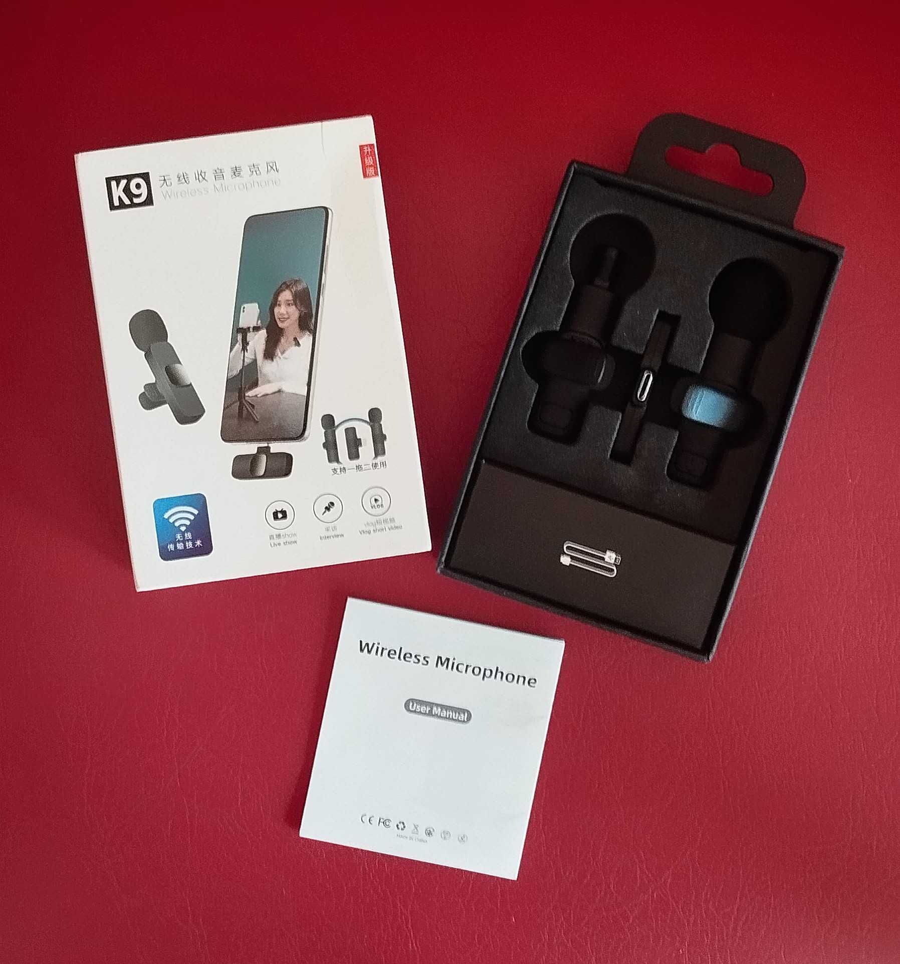 Conjunto de 2 microfones sem fios para telemóvel