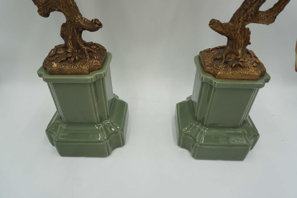 NIESAMOWITA para świeczników ptaszki porcelana brąz