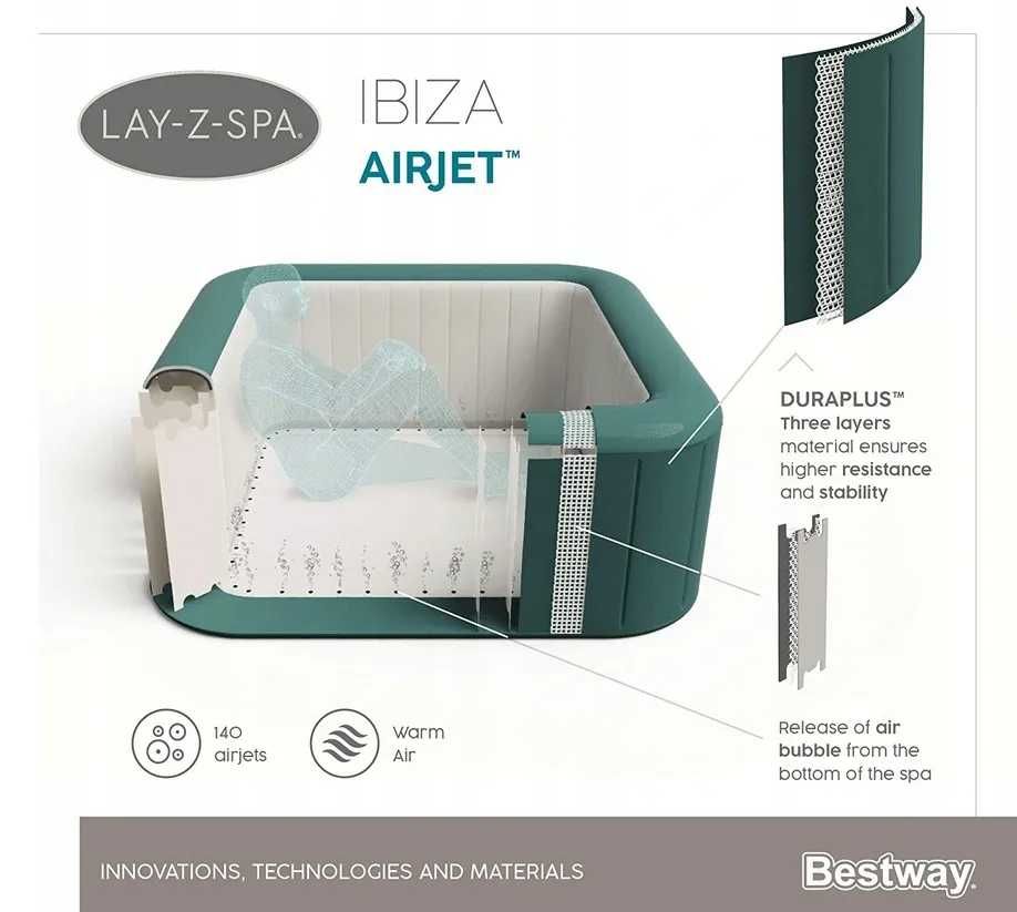 Bestway Whirlpool Ibiza 180x180x66 Lay-z-spa jakuzzi masaż 6 os basen