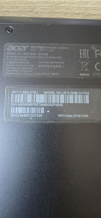Laptop Tbleta 2w1 ACER SPIN1-SP111-32N-C5US
marki ACER, model SPIN 1 -