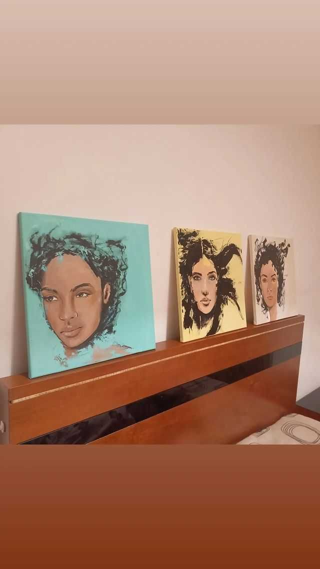 3 Pinturas quadros originais acrílico sobre tela série Love Yourself