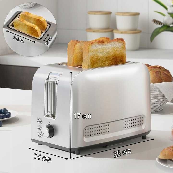 Toster RUNNATAL  Stal Nierdzewna 2 Kromki, 7 Stopni, Rozmrażanie 800W