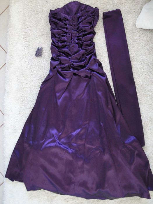 Vestido Roxo Acetinado com Echarpe Própria Cerimónia/Festa S