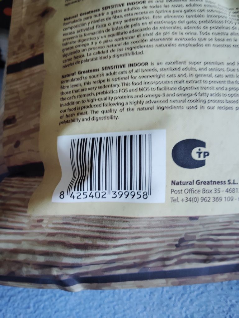 Ração gatos Natural greatness sensitive indoor 6kg