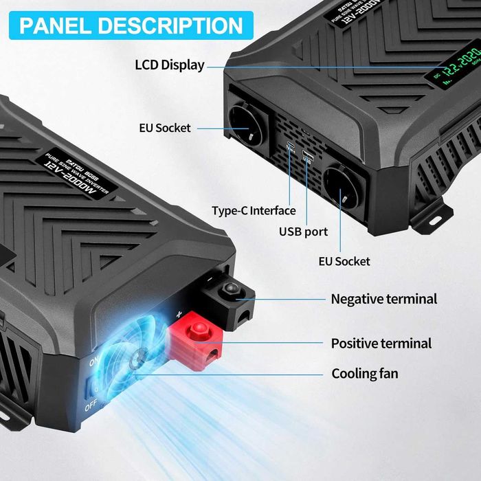 DATOUBOSS przetwornica 12V 220V czysta fala sinusoidalna 2000W / 4000W