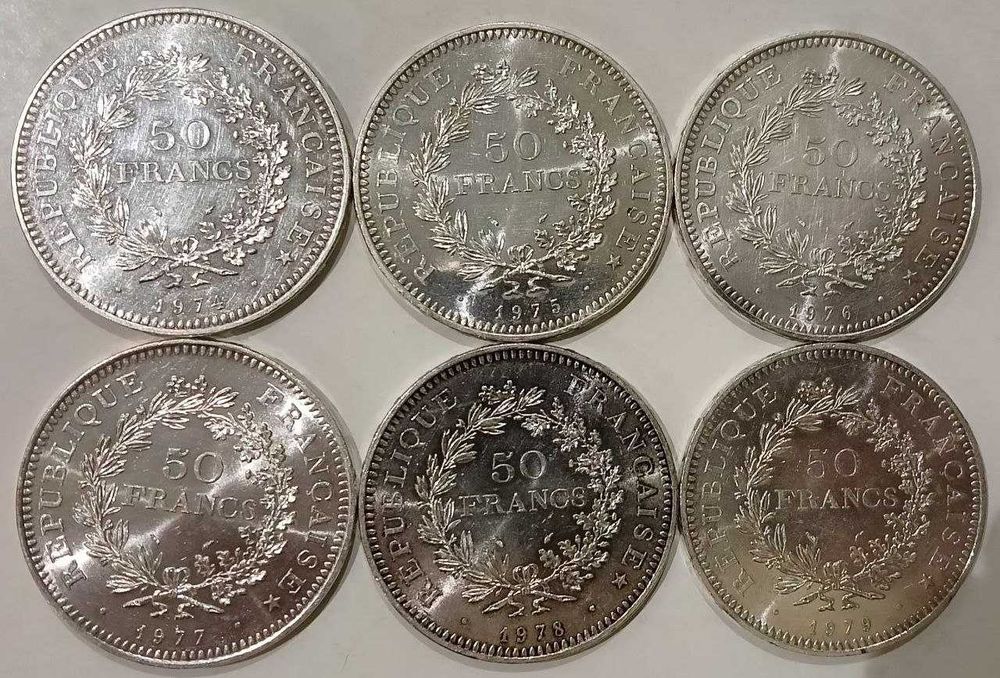 Продам серебреные 50 франков  1974-1979г ЧИТАЙТЕ описание внимательно
