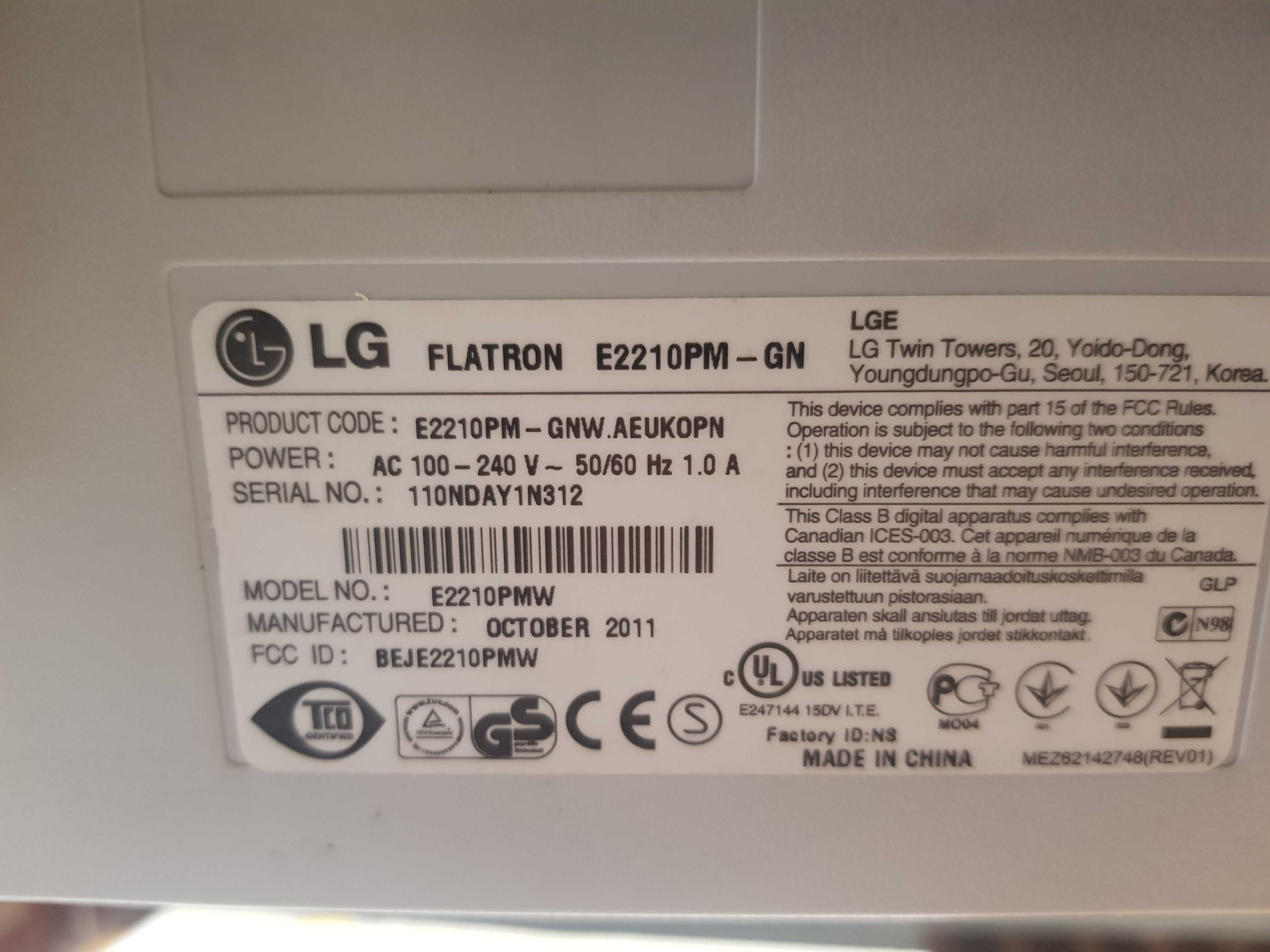 Sprzedam monitor LED LG 22 cale