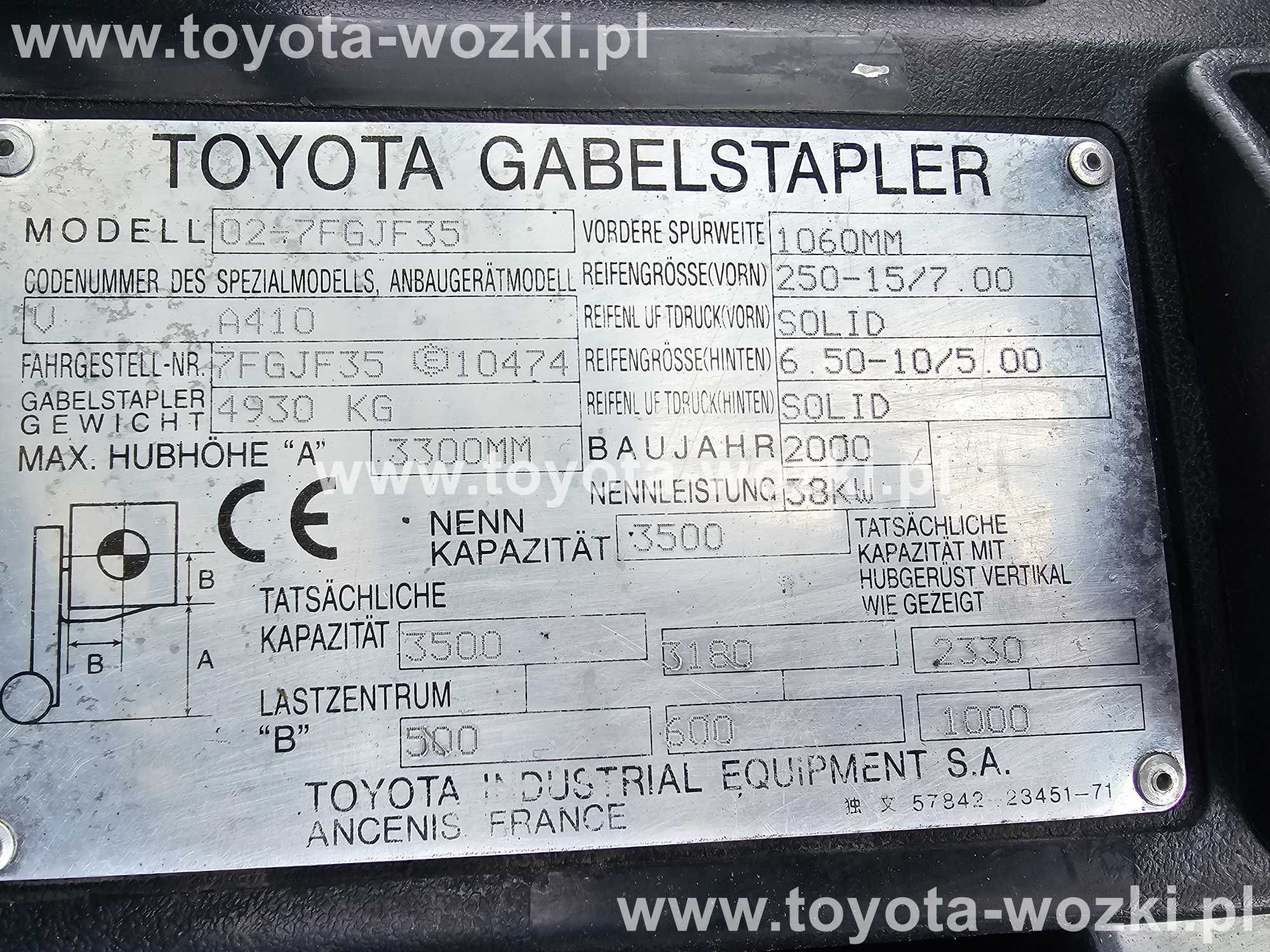 Wózek widłowy TOYOTA 7FGJF35 kabina 3500 kg TOYOTA 7FG35 widlak Linde