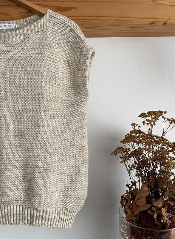 Sweterek beżowy, basic, wełna, elegancki, do pracy, na jesień, S/M