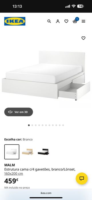 Cama IKEA Malm 160x200 c/4Gavetas
