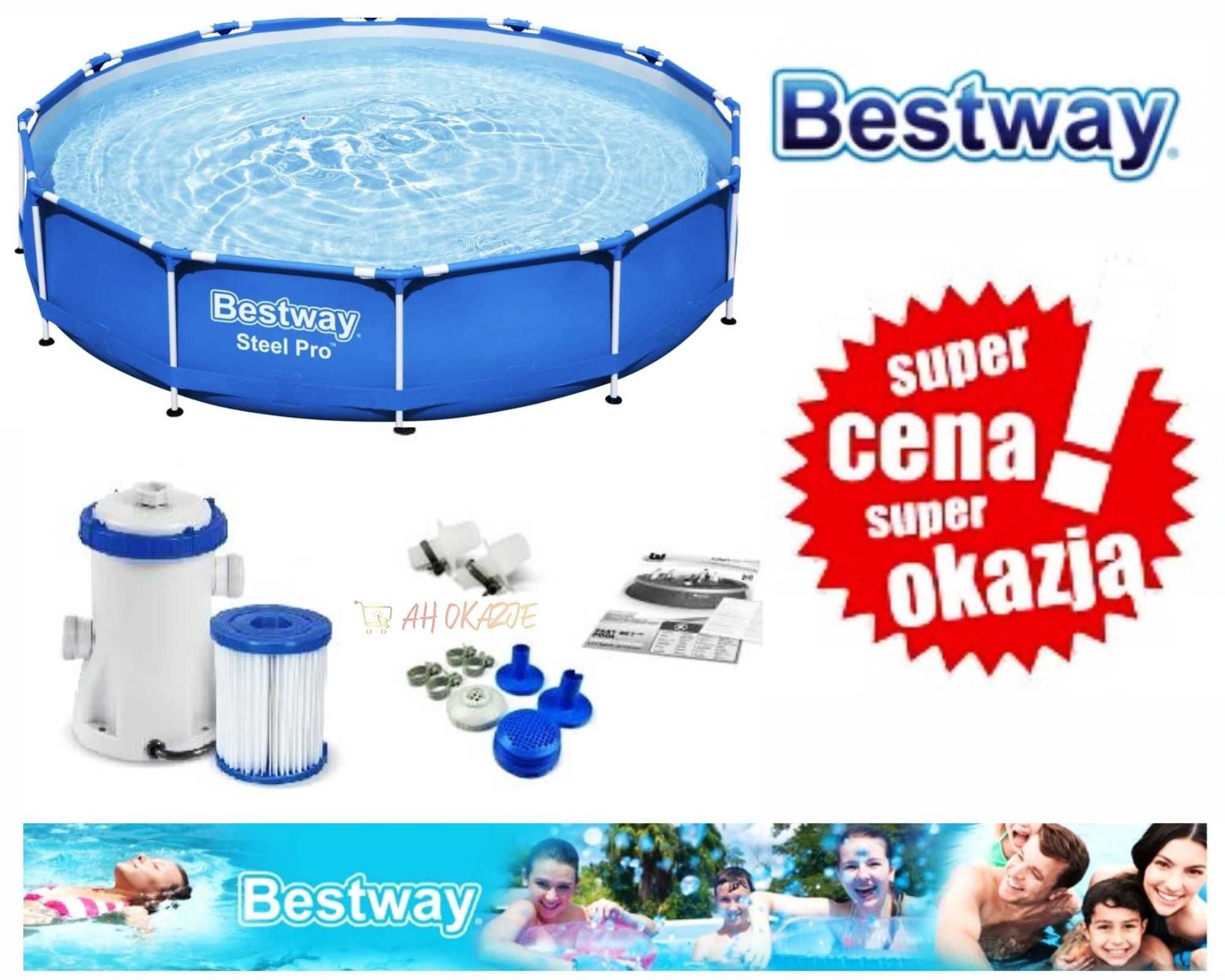 BASEN stelażowy z pompą 305 x 76cm BestWay! Super cena, ZESTAW!