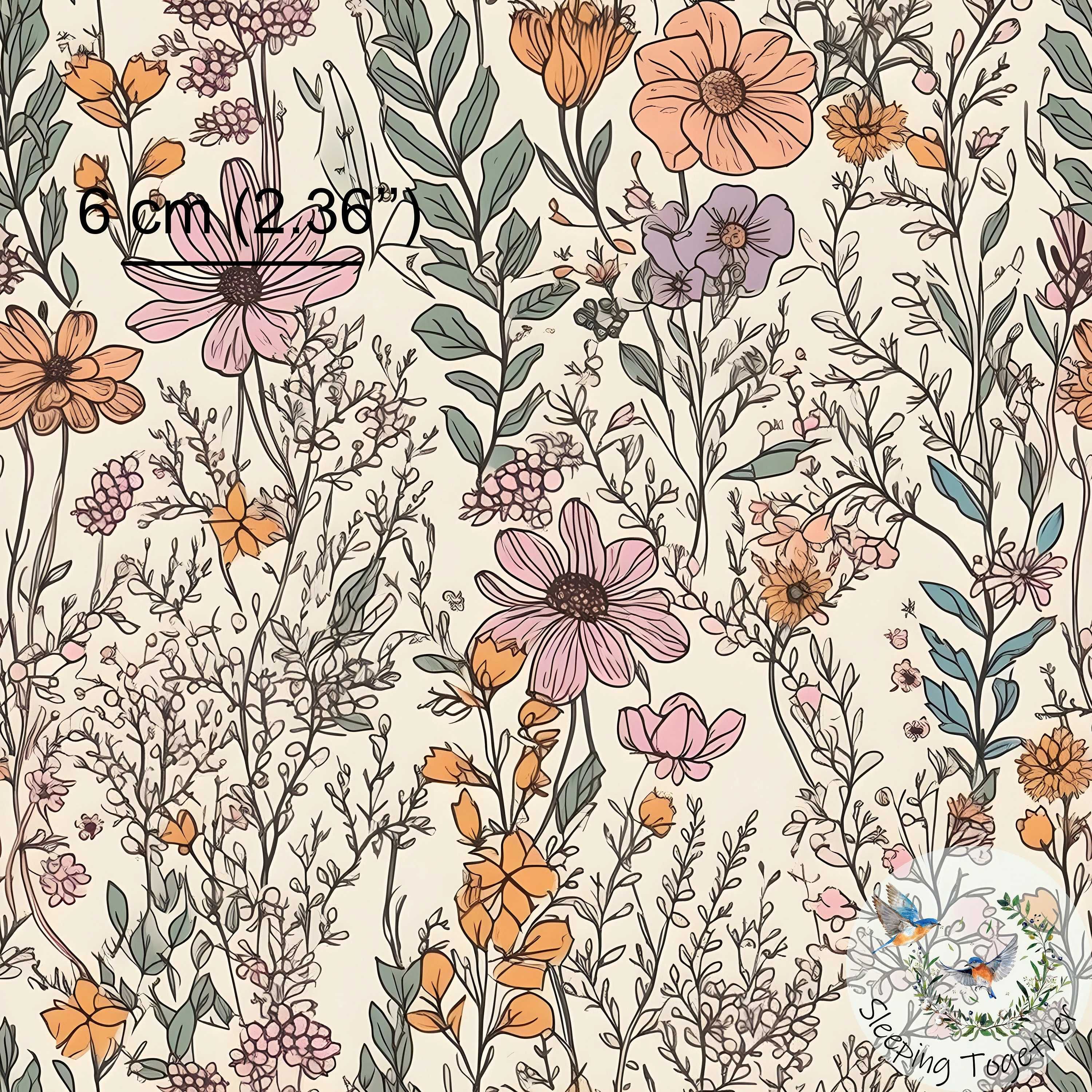 Dzianina Jersey Bawełniany Druk Cyfrowy "Kwiaty Retro" 100 x 170 cm